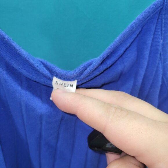 Shein Youth 11-12 Blue Ribbed Knit Dress With Side Ruched Detailing & Spaghetti - Picture 7 of 14